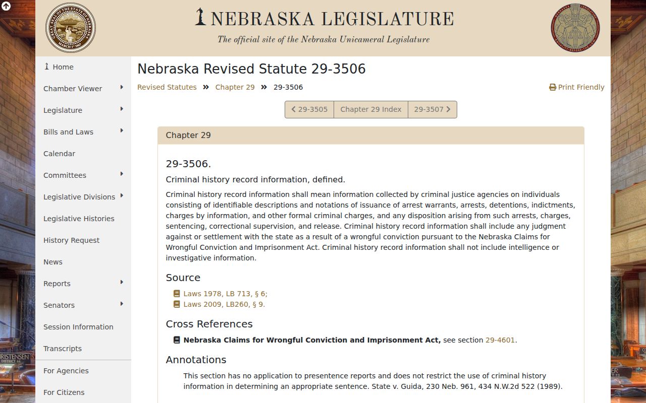 Nebraska criminal history definitions applied to Alma record checks