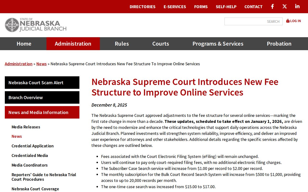 Alma criminal history court search fee notice for JUSTICE