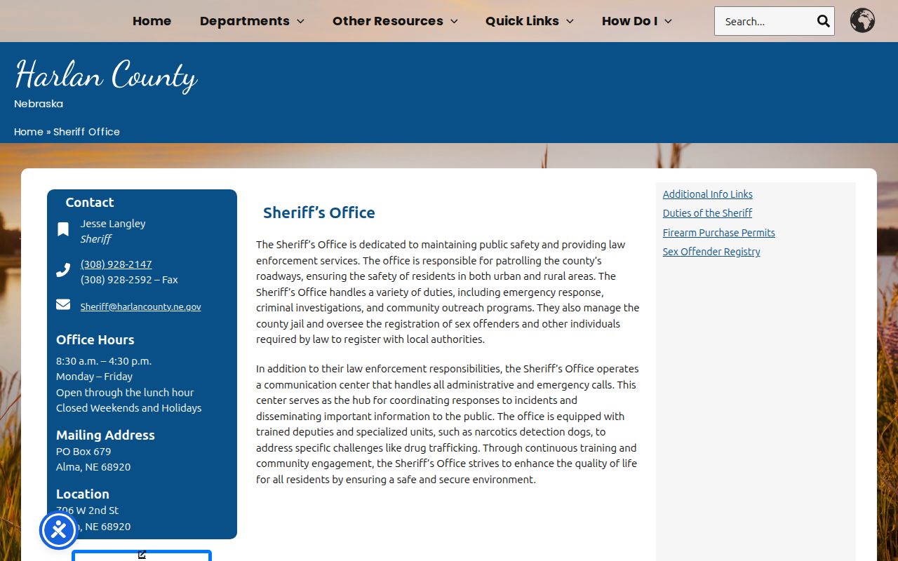 Harlan County arrest history sheriff and jail office