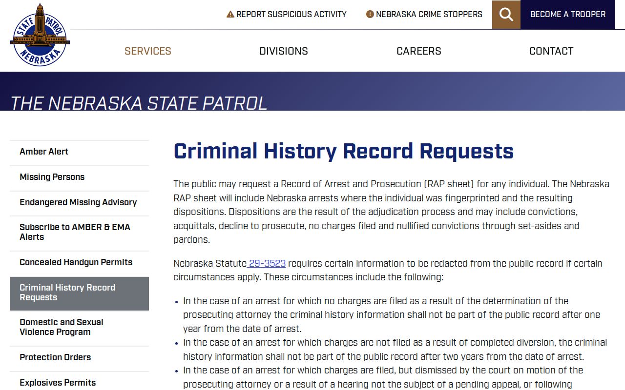 Harlan County arrest history Nebraska State Patrol criminal history request