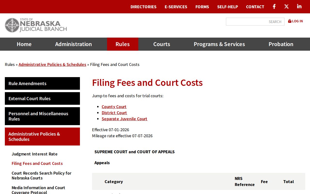 Harlan County criminal court case fees and court costs page