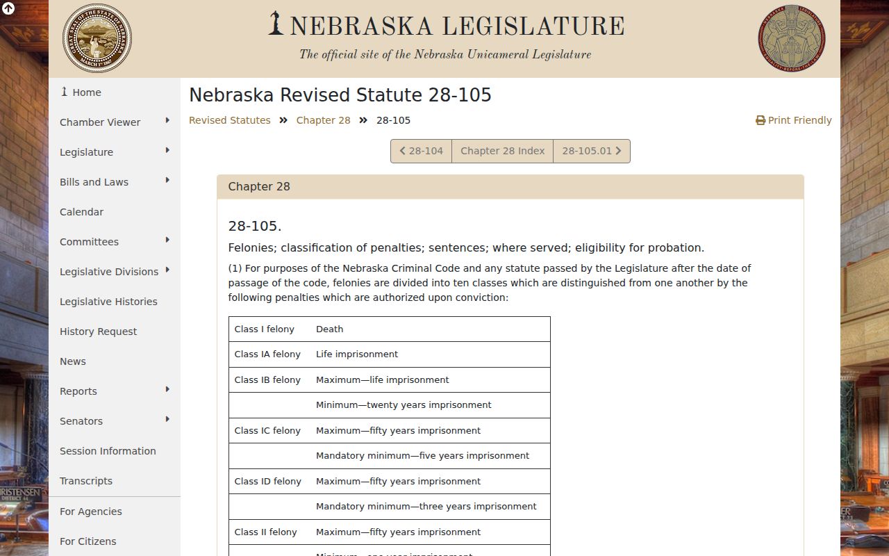 Orleans criminal court records Nebraska felony classifications