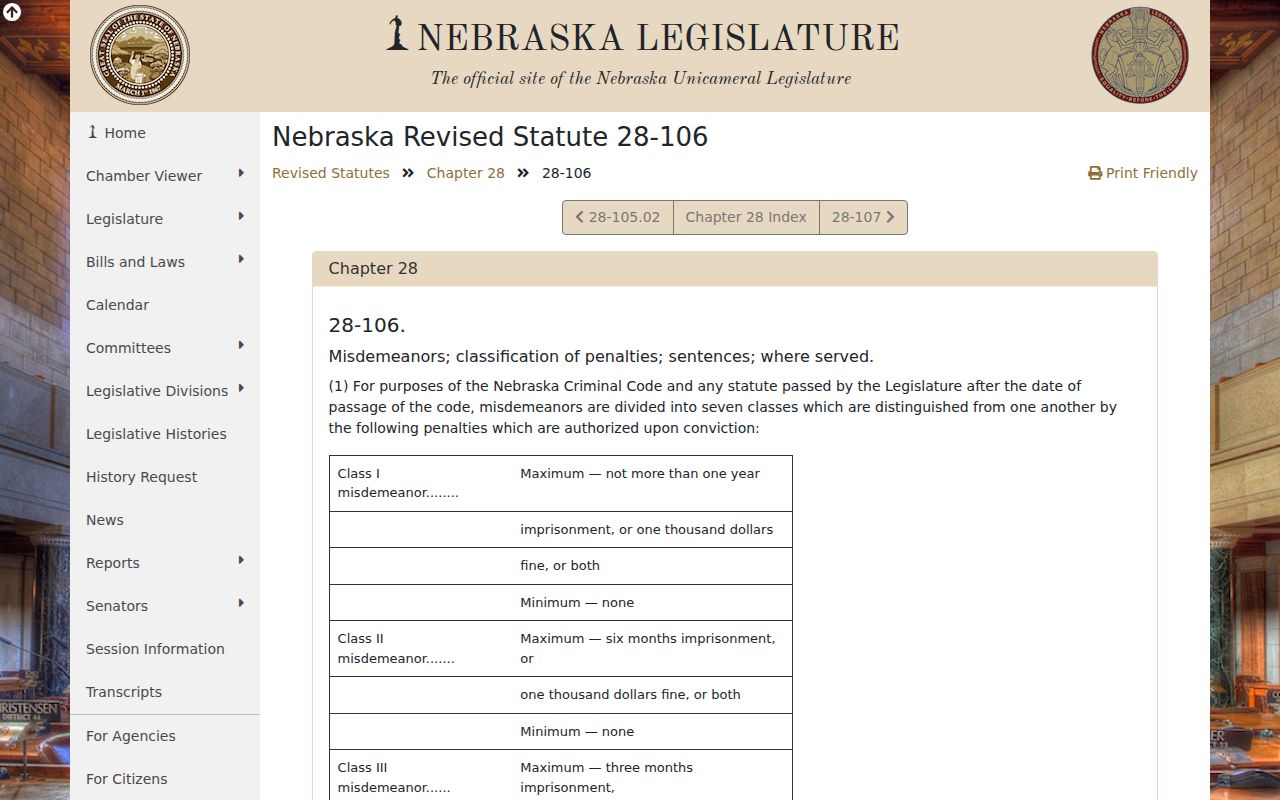 Oxford criminal court records Nebraska misdemeanor classifications