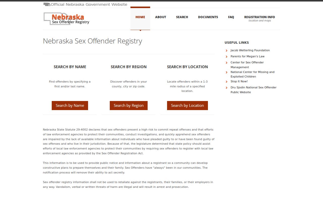 Nebraska Sex Offender Registry search for Harlan County records