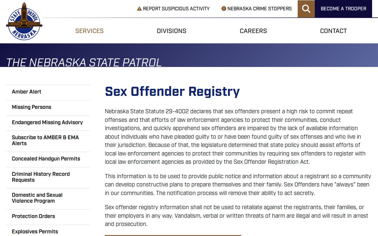 Nebraska State Patrol guidance for Harlan County registry requirements