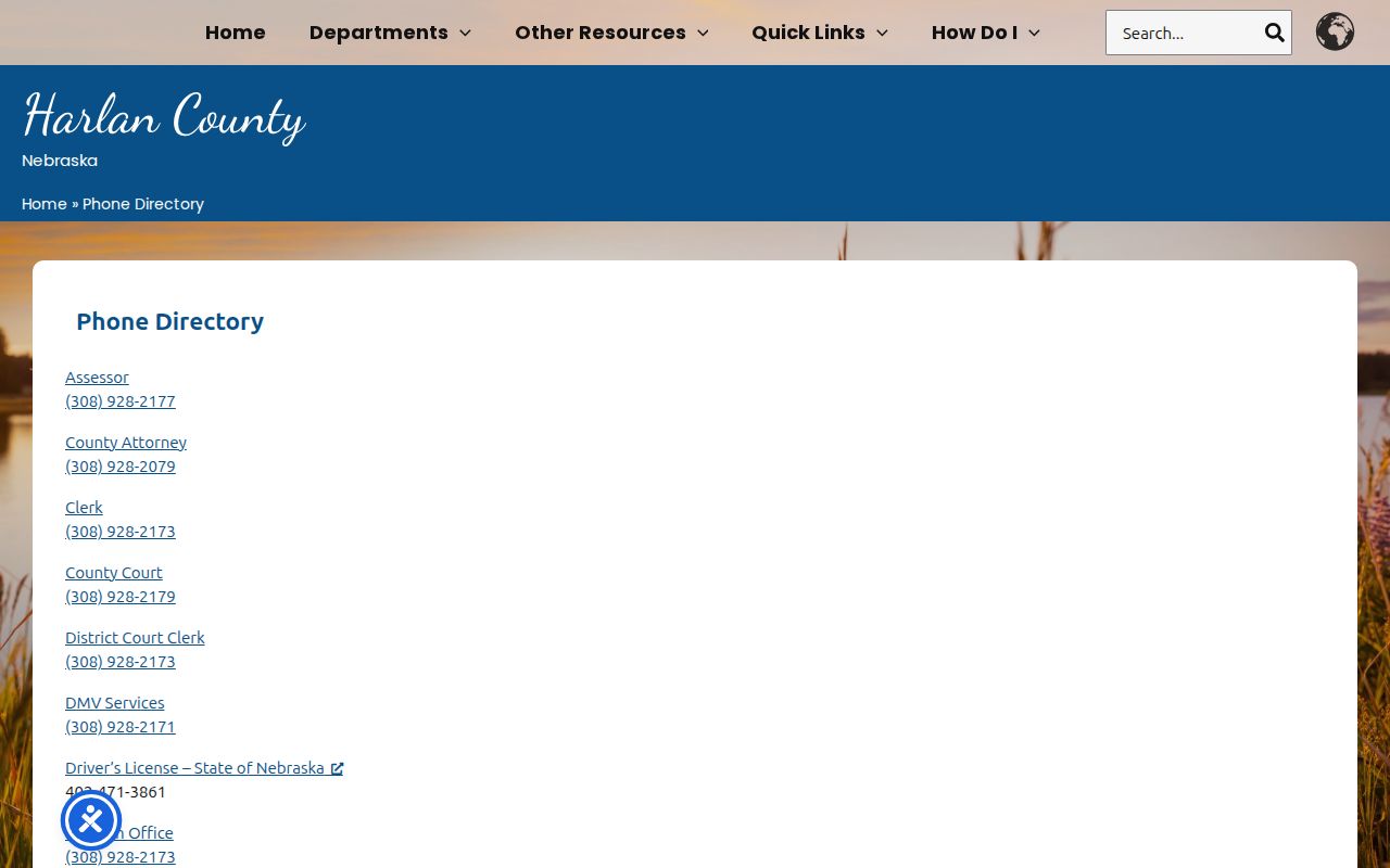Harlan County official phone directory for sheriff and courts