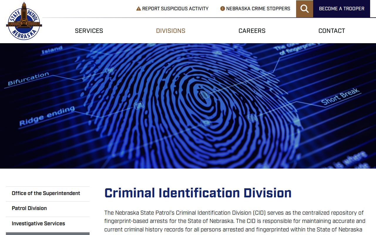 Nebraska State Patrol Criminal Identification Division information