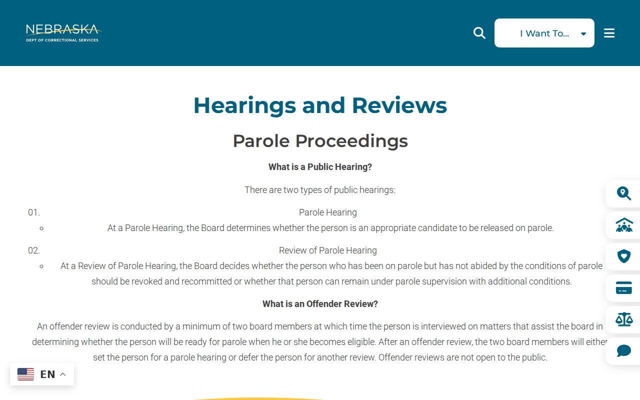 Nebraska parole hearing and review guidance